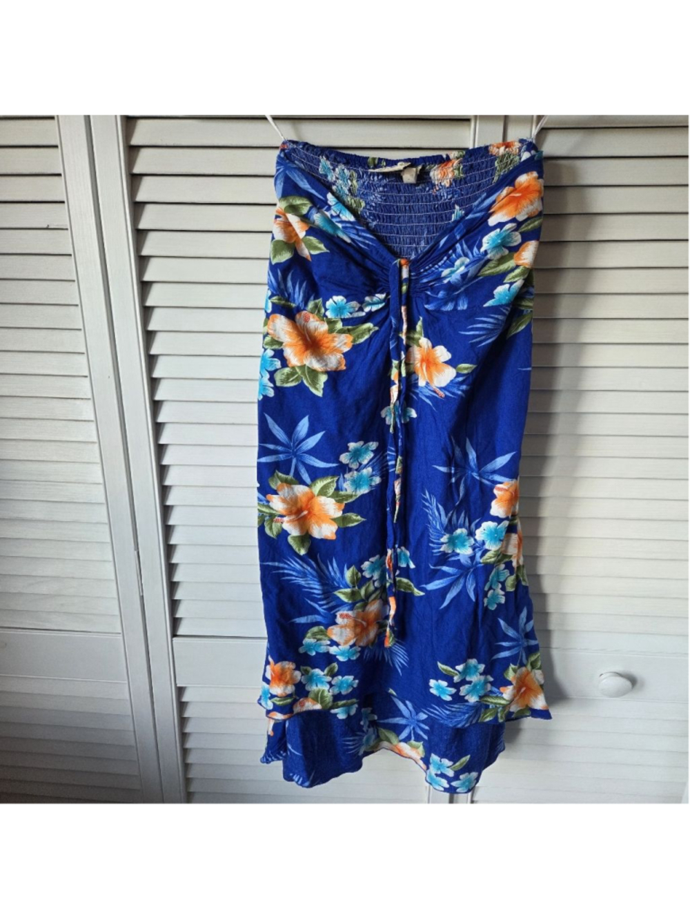 Women's Hawaii Hangover Blue Floral Strapless High Low Maxi Dress XS